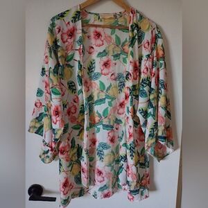 Tropical Floral Hibiscus Kimono Size Medium